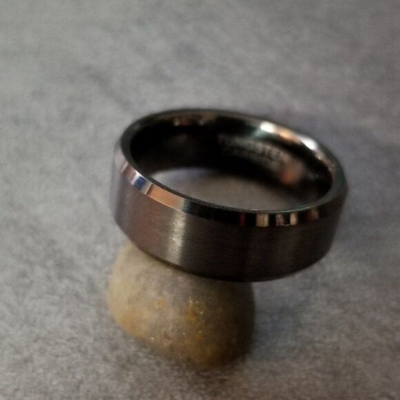 Engraved Men's Real Matte Black Tungsten Wedding Ring  Durable Black Powder Coat - Picture 3 of 8